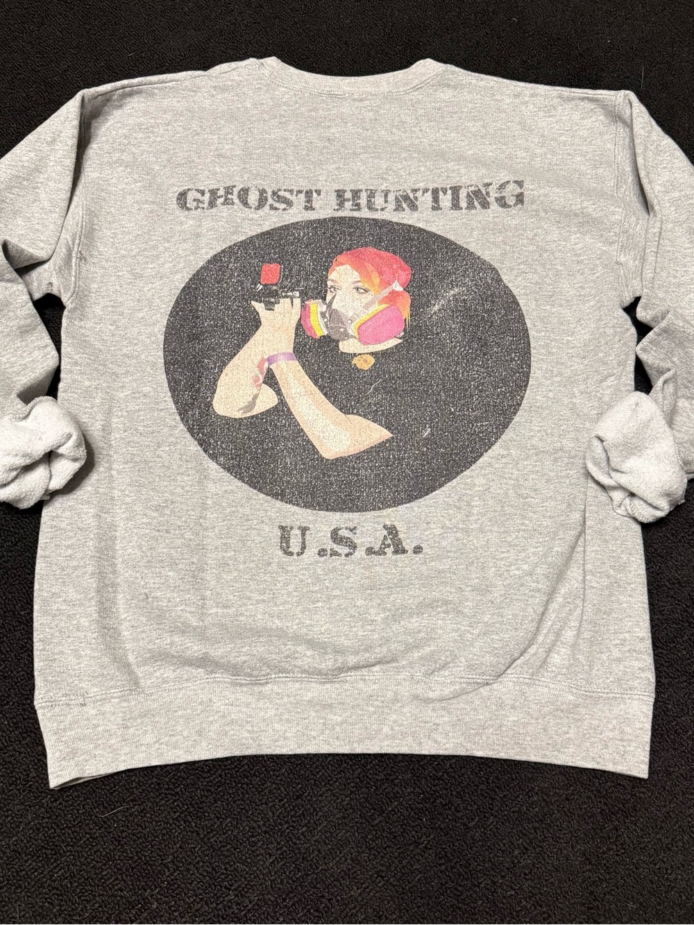 Gray 'Ghost Hunting U.S.A.' Graphic Sweatshirt with Pink Accents